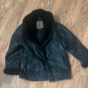 Vintage Mgr It’s Our Universe Black Leather Jacket with Faux Fur Collar